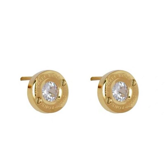 New Michael Kors Gold Crystal Pave Stud Earrings - Picture 10 of 14
